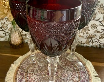 Vintage Cristal D’Arques Durand Ruby Red Wine Glasses Set of 3 French Crystal Goblets