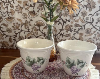 Juego de 2 cuencos para fruta Pfaltzgraff vintage / Uvas pintadas a mano / Decoración de cocina estilo cottagecore / Cuencos de postre de gres de los años 80