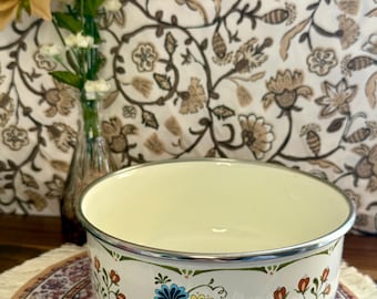 Miska emaliowana Kobe w kwiaty, wystrój kuchni Cottagecore, umywalka w stylu retro w stylu farmhouse, miska serwująca z emalii w stylu folk art, miska w stylu rustykalnym z kwiatami