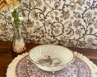 ヴィンテージ アンカーホッキング サバービア ミルクガラスボウル ゴールドトリム | ファイヤーキング スワール | ミッドセンチュリー デザートボウル | コテージコア インテリア