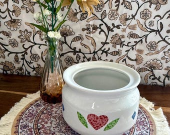 Maceta vintage Corning LifeStyles, soporte de cerámica con forma de corazón y flores, decoración de cocina rústica, maceta de estilo campestre.