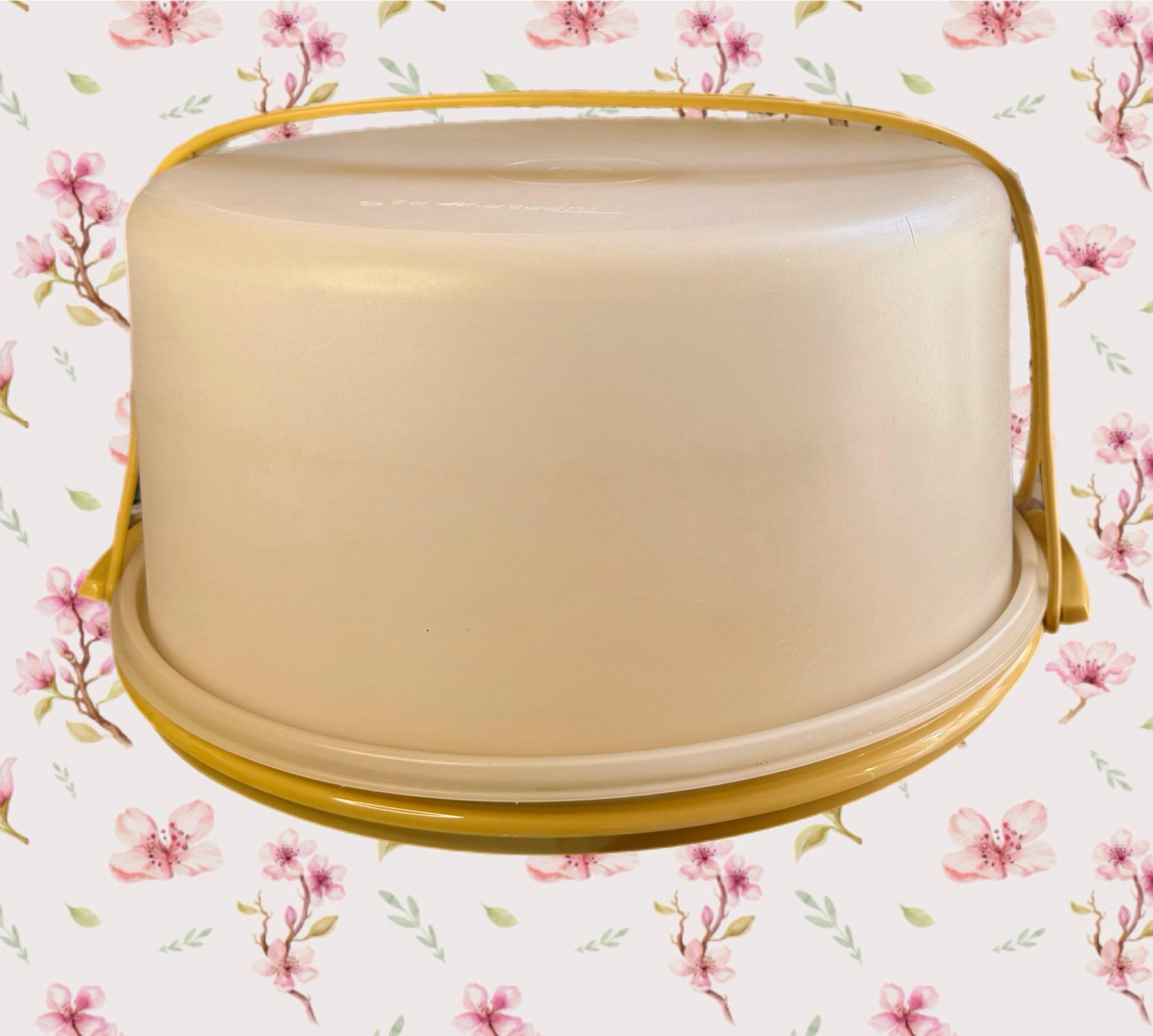 Vintage Tupperware-Kuchen Taker 1256-5, Ernte Gelb Kuchen Träger mit Griff, Retro Kuchen Aufbewahrungsbehälter, Mid Century Küchengeschirr