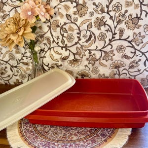Vintage 1970s Tupperware 816-17 Deli Keeper w/ Lid | Rectangular Refrigerator Food Storage Container | Harvest Red
