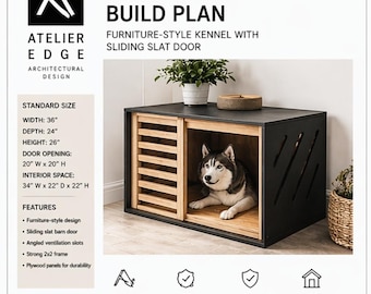 Plano de construcción de una jaula moderna para perros / Caseta tipo mueble con puerta corredera (Descarga en PDF)