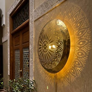 Grande applique murale et plafonnier marocain en laiton | Plafonnier rond filigrane | Applique murale Shadow Lamp 50 cm