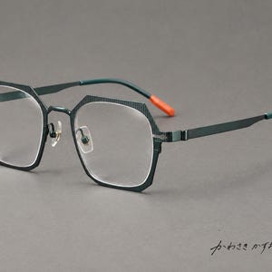 Geometric Green Titanium Eyeglass Frame, Handmade by a Japanese Master Eyewear Artisan