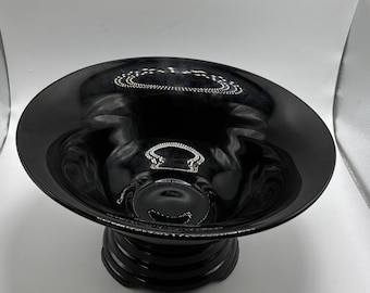 Zwart glazen voetstukkom met uitlopende rand 10" diameter kom en 5" basis Elegant decoratief displaystuk