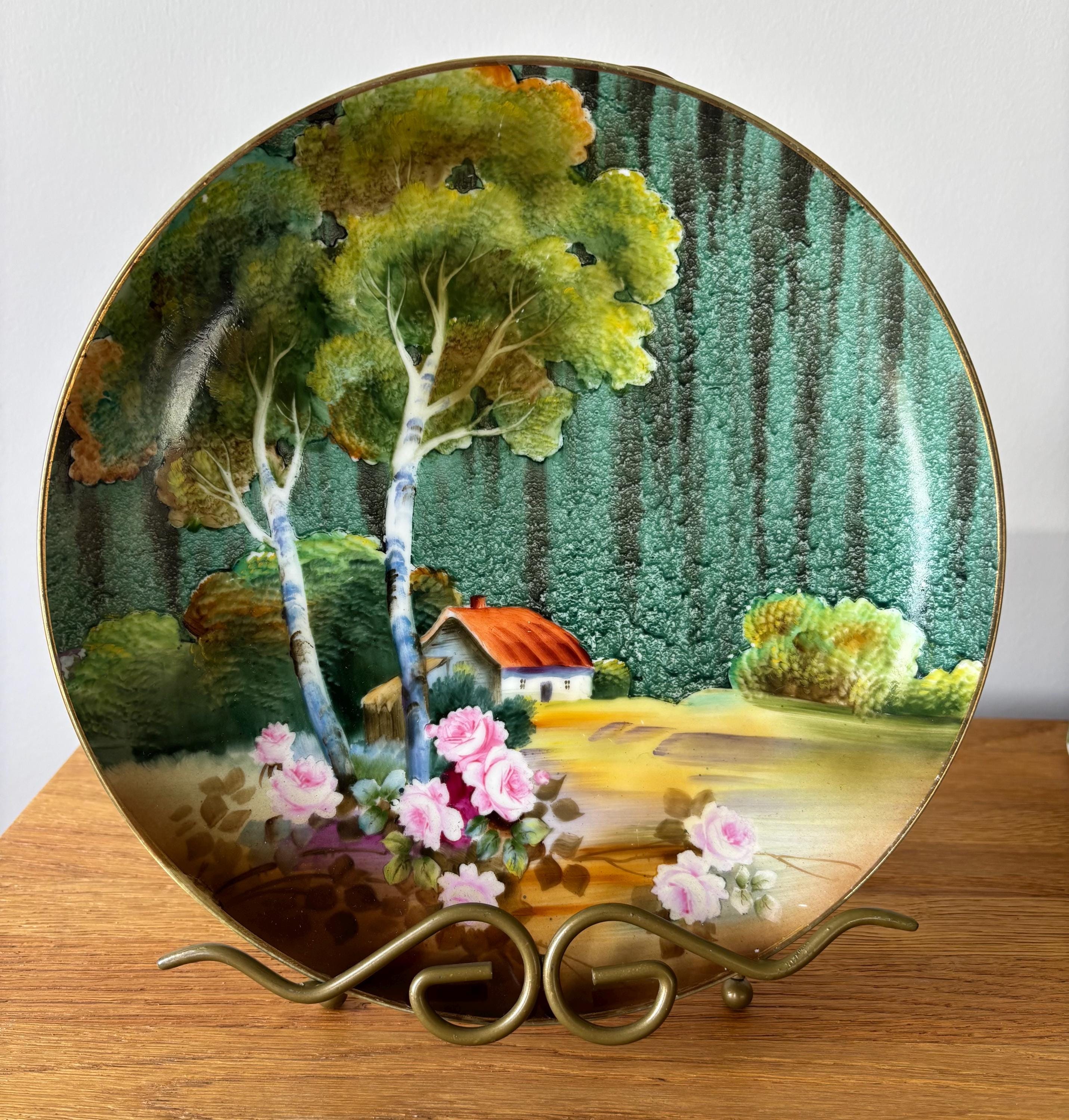 NIPPON HAND PAINTED 花柄陶器ボウル 金属脚付き Hand Painted Nippon - Etsy Canada