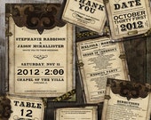 Steampunk Victorian Faux Leather Wedding Invitation Complete Package Gears and Parchment Paper Digital Printable Invite Rsvp and more Il_170x135