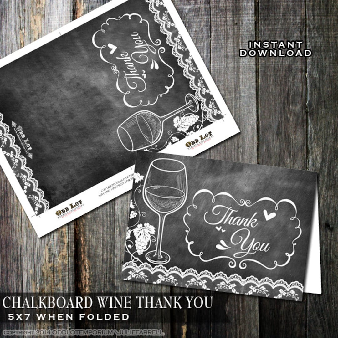 Wine Thank You Card, Chalkboard Style Wine Thank You Card, Black ...