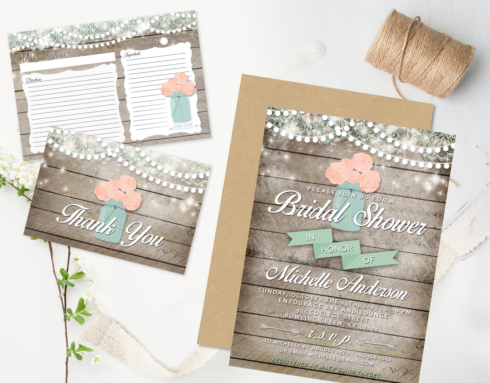 Rustic Bridal Shower Invitation Set Floral Wedding Shower | Etsy