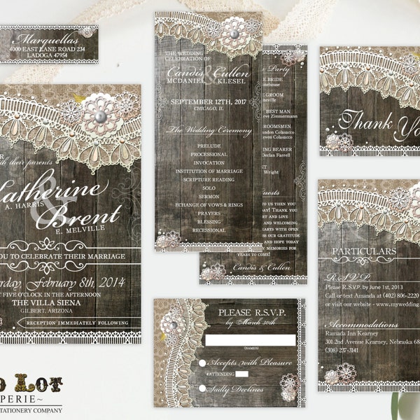 Rustic Wood Lace Wedding Stationery, Wedding Invitation, Printable wedding invitation, Rustic Invitation, Rustic Wedding ~ Wood Lace