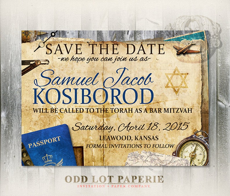 Vintage Travel Bat Mitzvah Save the Date Printable Bat - Etsy