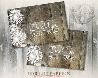 Sunflower Thank You Cards, DIY Rustic Sunflower Greeting Card, Wood Plank, Rustic Country Printable Thank You Greeting Card, DIY Printable