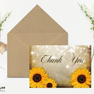 Rustic Sunflower Thank You Card Folded 5x7 Printable Thank You Greeting Card JPG or PDF file Digital printable Yellow Sunflowers Vintage