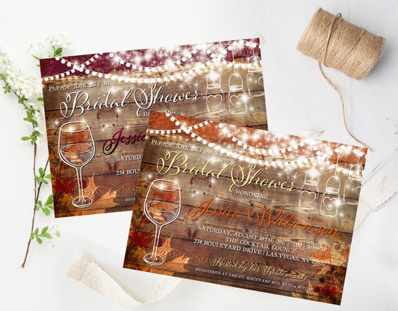 Fall Wine Tasting Bridal Shower Invitation - Rustic Wedding Shower - Autumn Wedding - Bridal Invite - Mason Jar | Digital Printable Wine Il_570xn