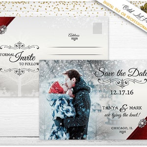 Holiday Save the Date Winter Wonderland Weihnachten Hochzeit Ankündigung Foto Verlobung Postkarte Weihnachten Schneeflocken Weihnachten Save the date