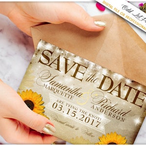 Sonnenblume Save the Date Hochzeitsankündigungskarte, rustikales Blumen-Save the Date, Sommerhochzeit, Land rustikal, druckbar oder bedruckt 1