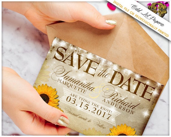 Sunflower Save the Date Wedding Announcement Card, Rustic Floral Save the Date, Summer Wedding, Country Rustic, Printable or Printed 1 Il_570xn