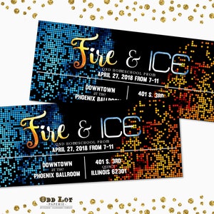 Fire and Ice Party Invite Printable Fire and Ice Homecoming themed Ticket Invites, Graduation, B&#39;Not Mitzvah, Bridal Shower, Party Invites