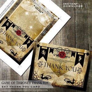 Cartão de agradecimento de inspiração medieval, festa para impressão, cartão de felicitações DIY para impressão, heráldico, realeza medieval, impressão de obrigado DIY