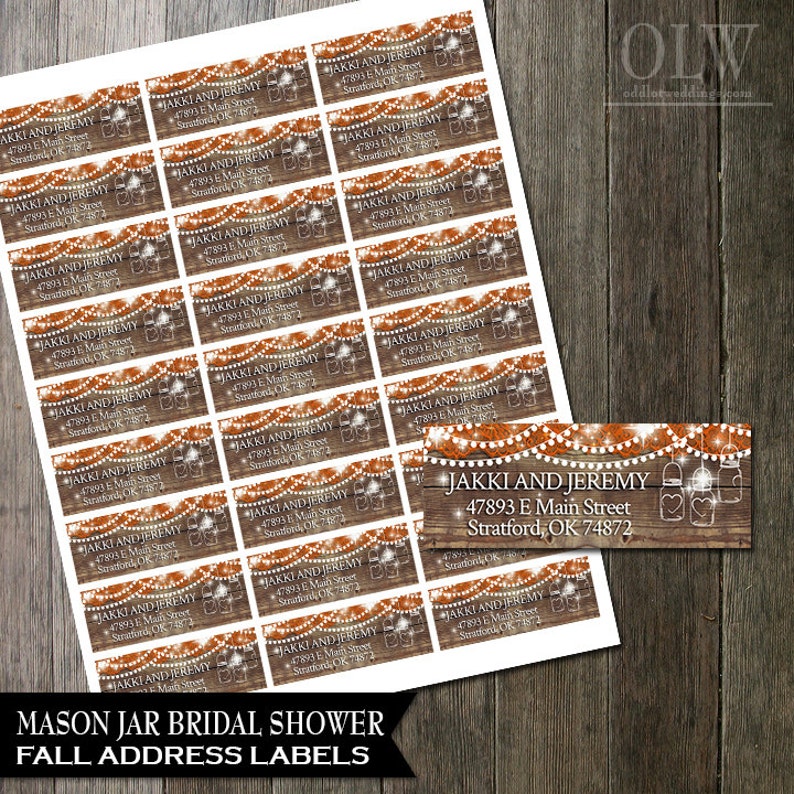 Fall Mason Jar Address Labels DIY Avery Labels for Printing Yourself Rustic Address Labels Printable Return Address Labels Digital File image 1