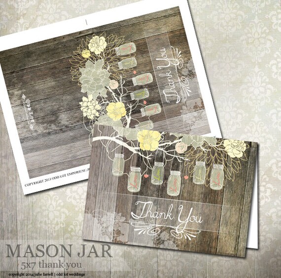 Rustic Thank You Card, Mason Jar thank you card, Printable rustic mason jar thank you card, DIY INSTANT DOWLOAD Il_570xn
