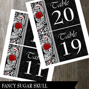 Sugar Skull Table Numbers, Wedding Table Numbers 11-20, DIY Printable 5x7 Table Numbers for Gothic offbeat Wedding Calaveras Day of the Dead