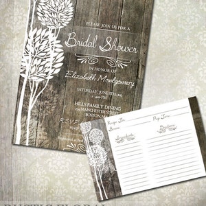 Rustic Wood Bridal Shower Invitations & Recipe Cards | Digital File Printable | Wedding Shower Invitations | DIY Party Printable
