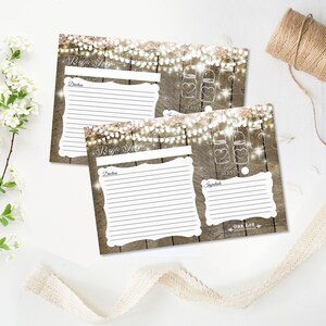 Tarjeta de receta rústica Mason Jars y encaje Descarga instantánea Tarjeta de receta imprimible Favor de despedida de soltera con fondo de tablón de madera - Recipie DIY