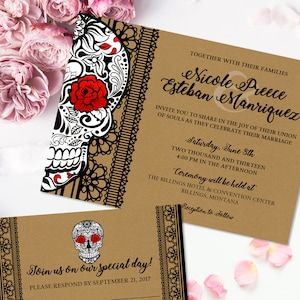 Skull Wedding Invitation Suite Gothic wedding Invitation Skull Wedding Invites - Sugar Skull Halloween Wedding Printable Invites Offbeat DIY