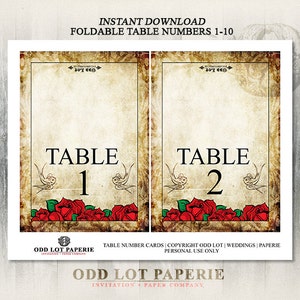 Rose Printable Table Number Folded Cards, DIY Table Number Card ...