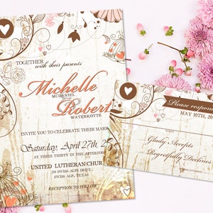 Rustic Chic Wedding Invitation Floral Wedding Invitation for a Rustic Wedding, Country Wedding Wood and Floral Printable Invites DIY image 4