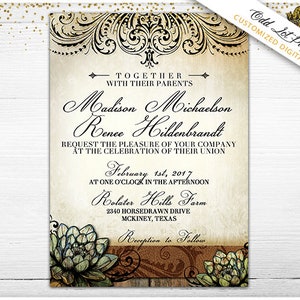 Rustic Succulent Wedding Invitation and RSVP Succulent Wedding Printable Invites Perfect for the spring or summer outdoor wedding image 3