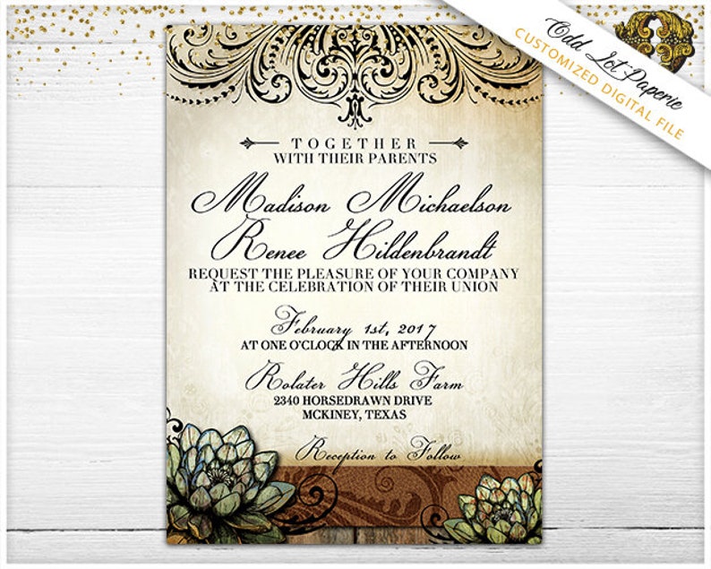 Rustic Succulent Wedding Invitation and RSVP Succulent Wedding Printable Invites Perfect for the spring or summer outdoor wedding image 3