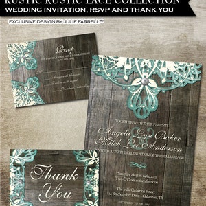 Rustic Lace Wedding Invitation and RSVP, etc - Digital Printables. Burlap, lace, wood and vintage elements for that rustic country wedding.