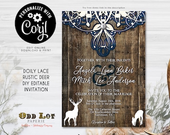 Wedding Invitation template, Rustic Wedding Invitation, Deer Wedding Invitation, Wedding Invitation Set, Buck and Doe Wedding Invitation