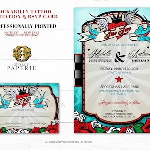 Rockabilly Wedding Invitation & RSVP: Tattoo Style Stationery