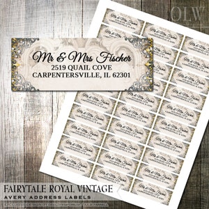 Vintage Fairytale Address Labels DIY Avery Labels for Printing Yourself Gold and Silver Ornate Label Printable Address Label Digital File
