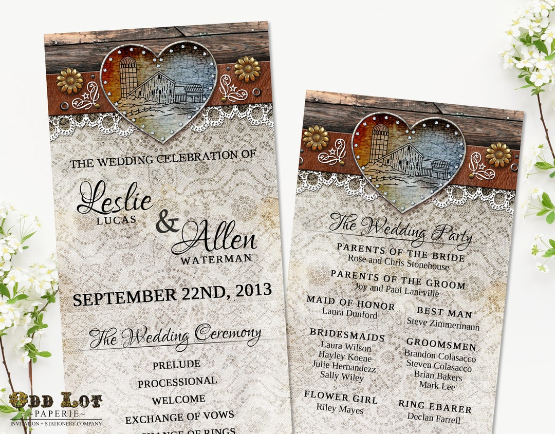 Rustic Barn Wedding Programs: Printable Country Lace Design (DIY) - Etsy