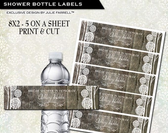 Water bottle labels DIY Print and Cut - personalized wedding favor  Bridal shower favor Rustic Wood Tree Design