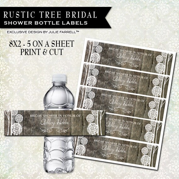 Water bottle labels DIY Print and Cut - personalized wedding favor Bridal shower favor Rustic Wood Tree Design Il_570xn