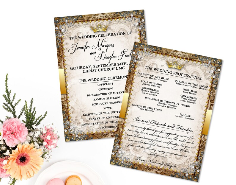Vintage Fairytale Program Faity Tale Wedding Program Princess Wedding Royal Wedding Program Gold Wedding Ornate Wedding Program