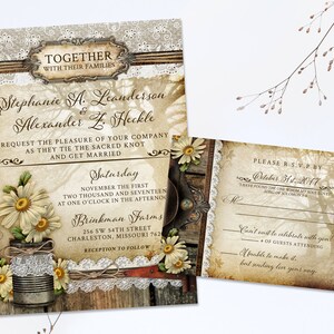 Rustico margherita matrimonio invito Suite, margherita floreale matrimonio cancelleria, paese rustico invita, invito di nozze Country Chic, Tin Can Tree
