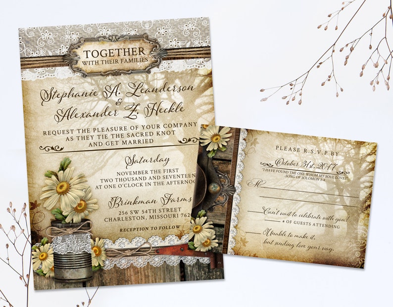 Rustic Daisy Wedding Invite Suite Daisy Floral Wedding Etsy