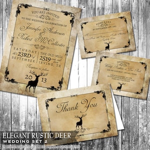 Invitación de boda rústica Suite ciervo madera otoño cazador invitación digital RSVP gracias insertar tarjeta Kraft papel