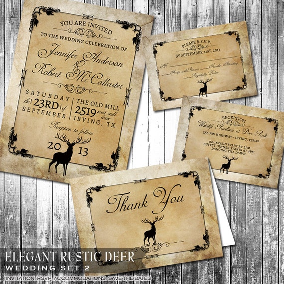 Rustic Wedding Invitation Suite Deer Wood Fall Hunter Digital Invitation RSVP Thank you Insert card Kraft paper Il_570xn