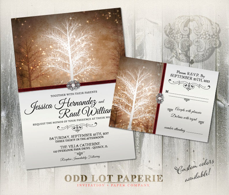 Winter Wedding Invitation, RSVP Stationery Suite, Digital Printable, Christmas Wedding, Winter Wonderland, Printable Invitations, Rustic image 1