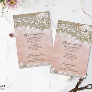 Rustic Lace Wedding Invitation Pink Lace Wedding Suite Printable Wedding Invite Suite Country Rustic Cottage Chic Wedding Invites DIY Print image 3