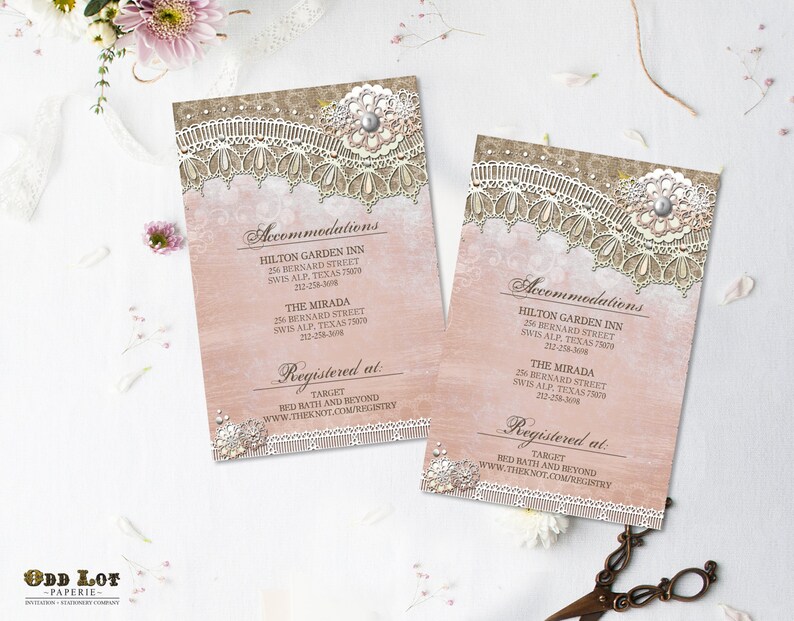 Rustic Lace Wedding Invitation Pink Lace Wedding Suite Printable Wedding Invite Suite Country Rustic Cottage Chic Wedding Invites DIY Print image 3
